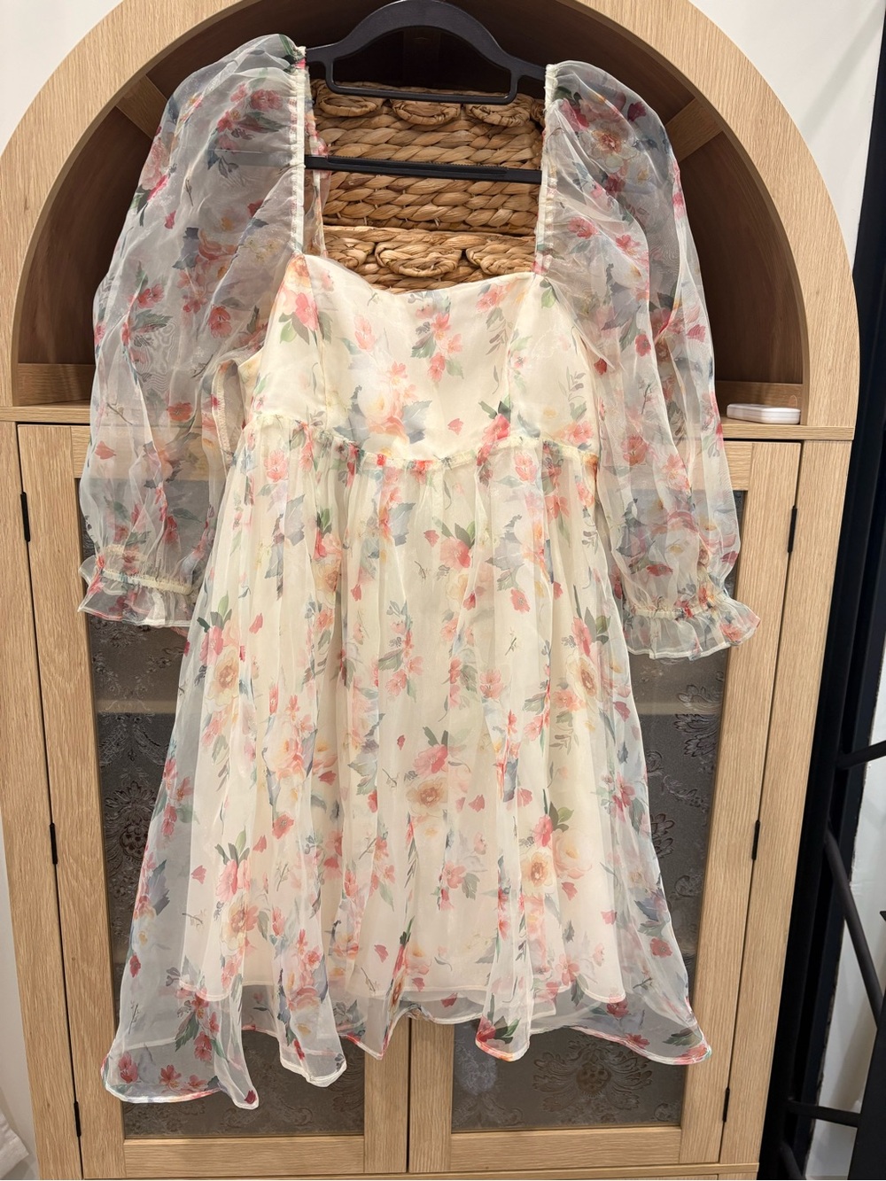 Storia Cream Floral Mini Dress with Puff Sleeves